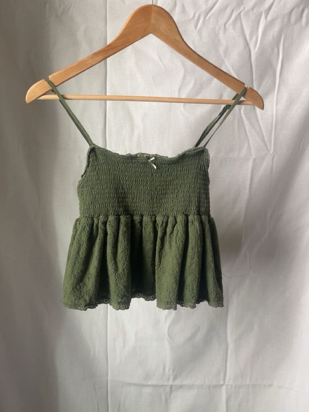La Hearts Olive Green Smocked Eyelet Cami (Caroline Forbes)